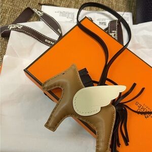 Hermes Tan Leather Winged Horse Charm